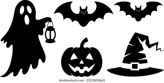 Elementos de colección de silueta de Halloween seHalloweet con fondo blanco
