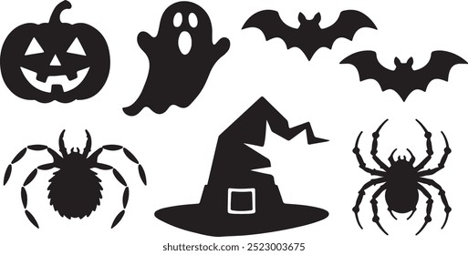 Halloween  silhouette collection elements seHalloweet with white background
