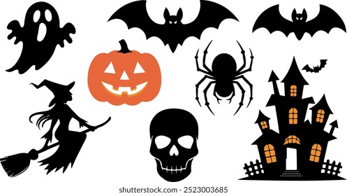 Halloween  silhouette collection elements seHalloweet with white background
