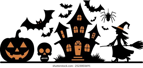 Halloween  silhouette collection elements seHalloweet with white background
