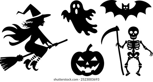 Halloween  silhouette collection elements seHalloweet with white background
