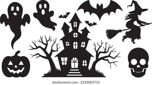 Halloween  silhouette collection elements seHalloweet with white background
