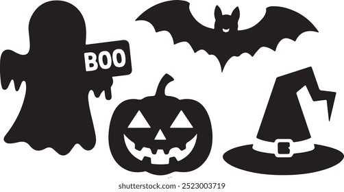 Halloween  silhouette collection elements seHalloweet with white background
