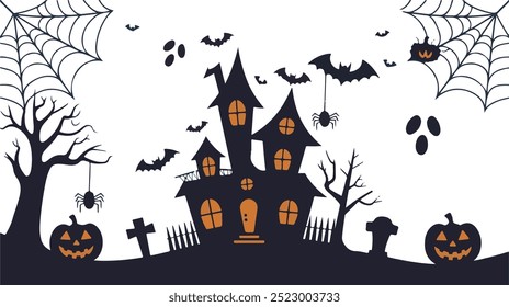 Halloween  silhouette collection elements seHalloweet with white background
