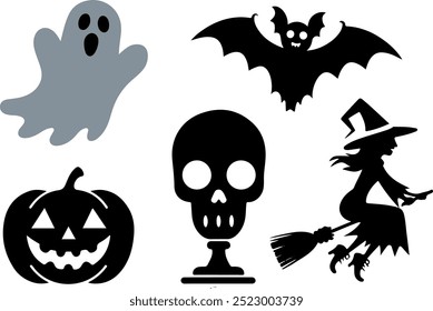 Halloween  silhouette collection elements seHalloweet with white background
