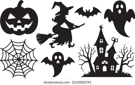Halloween  silhouette collection elements seHalloweet with white background
