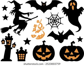Halloween  silhouette collection elements seHalloweet with white background
