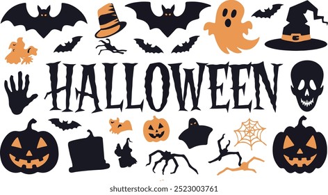 Elementos de coleção de silhueta de Halloween seHalloweet com fundo branco
