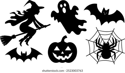 Halloween  silhouette collection elements seHalloweet with white background

