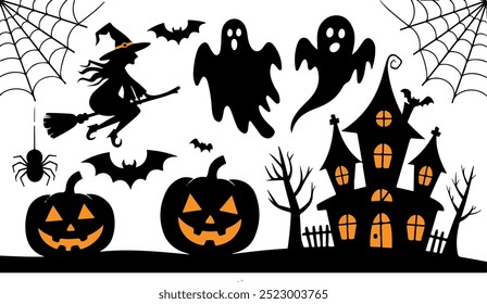 Halloween  silhouette collection elements seHalloweet with white background
