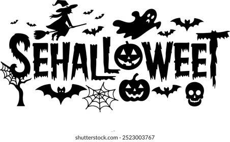 Halloween  silhouette collection elements seHalloweet with white background
