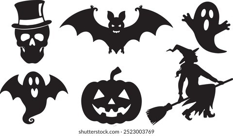 Elementos de coleção de silhueta de Halloween seHalloweet com fundo branco
