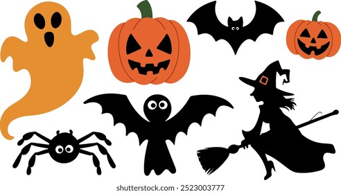 Halloween  silhouette collection elements seHalloweet with white background
