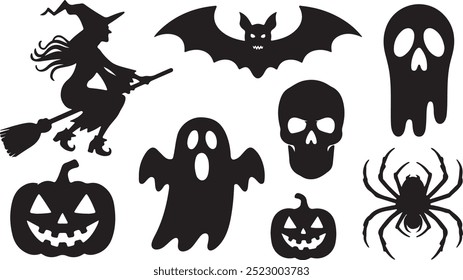 Halloween  silhouette collection elements seHalloweet with white background
