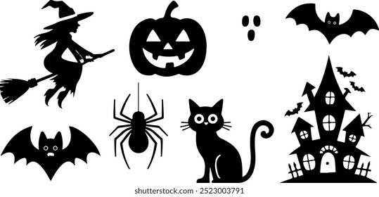 Halloween Silhouette Kollektion Elemente seHallowee mit weißem Hintergrund
