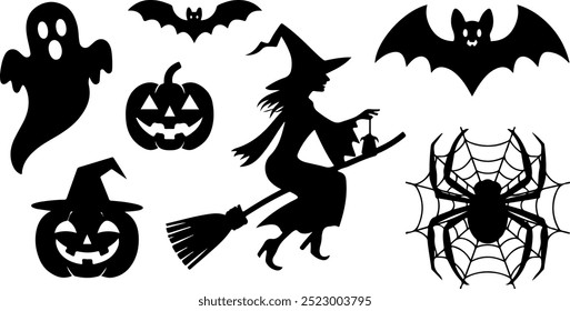 Halloween  silhouette collection elements seHalloweet with white background
