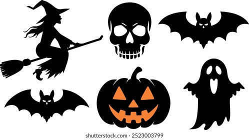 Halloween  silhouette collection elements seHalloweet with white background
