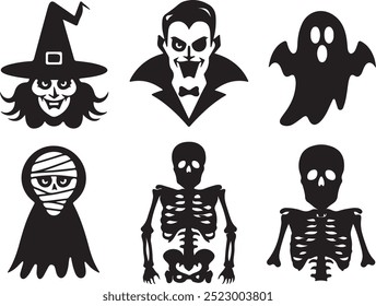 Halloween  silhouette collection elements seHalloweet with white background
