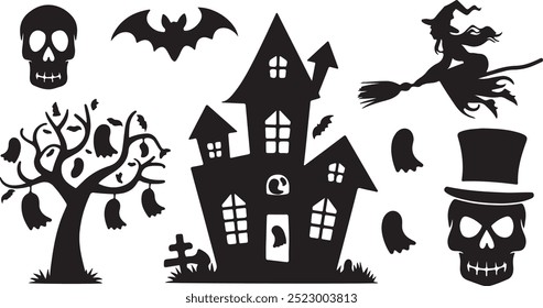 Halloween  silhouette collection elements seHalloweet with white background
