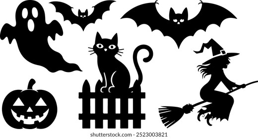 Halloween  silhouette collection elements seHalloweet with white background
