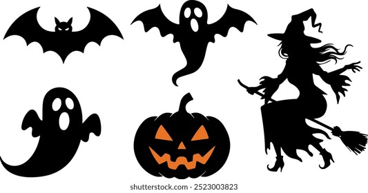 Halloween  silhouette collection elements seHalloweet with white background
