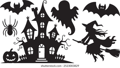 Elementos de coleção de silhueta de Halloween seHalloweet com fundo branco
