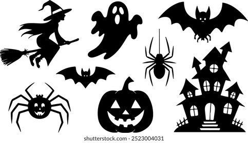 Halloween  silhouette collection elements seHalloweet with white background
