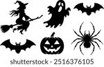 Halloween silhouette collection elements set with white background
