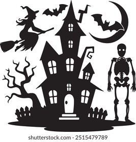 Halloween silhouette collection elements set