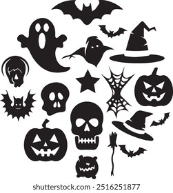 Halloween silhouette collection elements set with white background