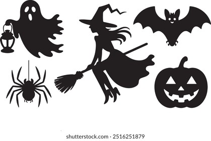 Halloween silhouette collection elements set with white background