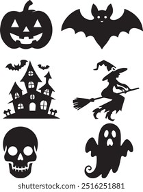 Halloween silhouette collection elements set with white background