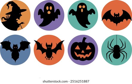 Halloween silhouette collection elements set with white background