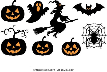 Halloween silhouette collection elements set with white background