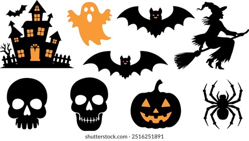 Halloween silhouette collection elements set with white background