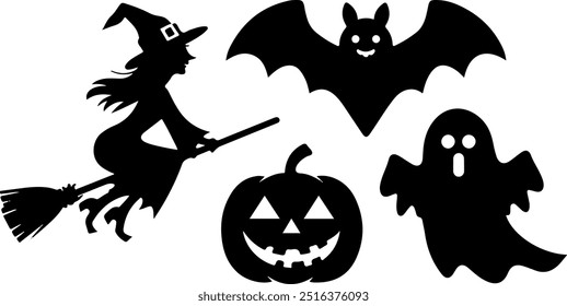 Halloween silhouette collection elements set with white background
