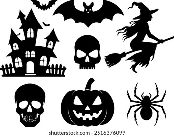 Halloween silhouette collection elements set with white background
