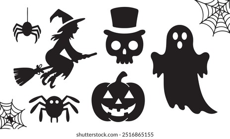 Halloween silhouette collection elements set with white background
