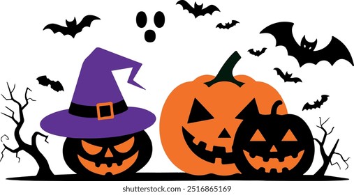 Halloween silhouette collection elements set with white background

