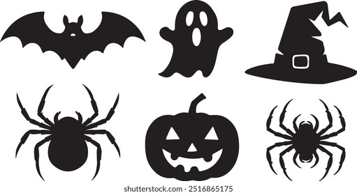 Halloween silhouette collection elements set with white background
