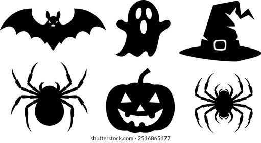 Halloween silhouette collection elements set with white background
