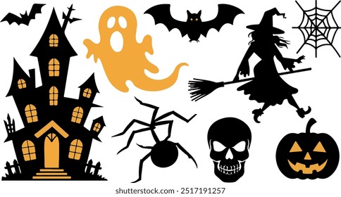 Halloween silhouette collection elements set with white background