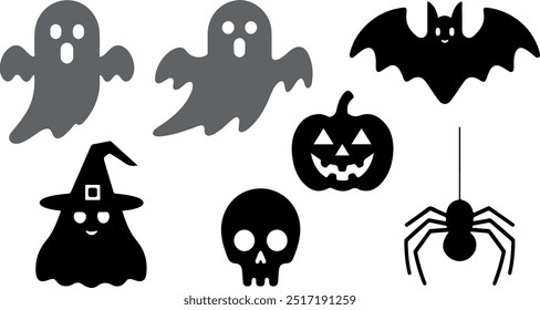 Halloween silhouette collection elements set with white background
