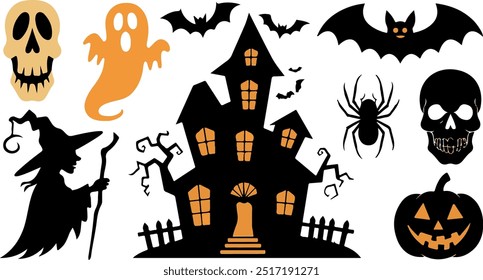 Halloween silhouette collection elements set with white background