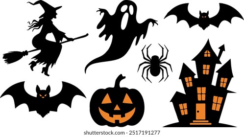 Halloween silhouette collection elements set with white background