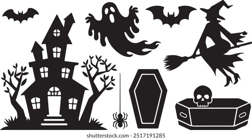 Halloween silhouette collection elements set with white background