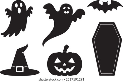 Halloween silhouette collection elements set with white background