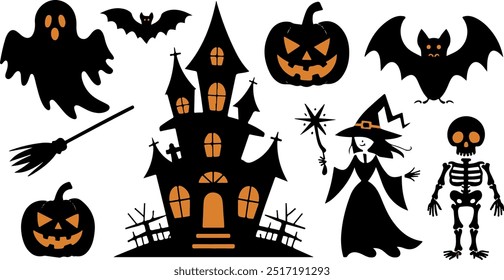 Halloween silhouette collection elements set with white background