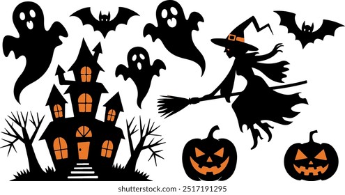 Halloween silhouette collection elements set with white background