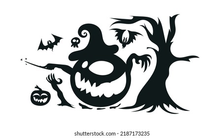 Halloween Silhouette Collection. Halloween Icon And Character Vector Illustration Isolated On White Background